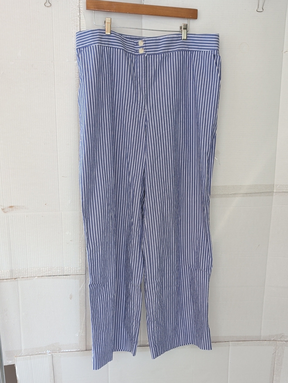 Talbots Greenwich SZ 18 Blue & White Vertical Stripe Pants Chic Luxury Academia